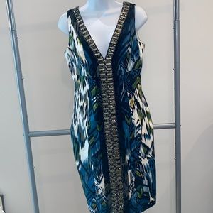SALE! Carmen Marc Valvo sz4 silk multi colored dress w/elaborate beading detail